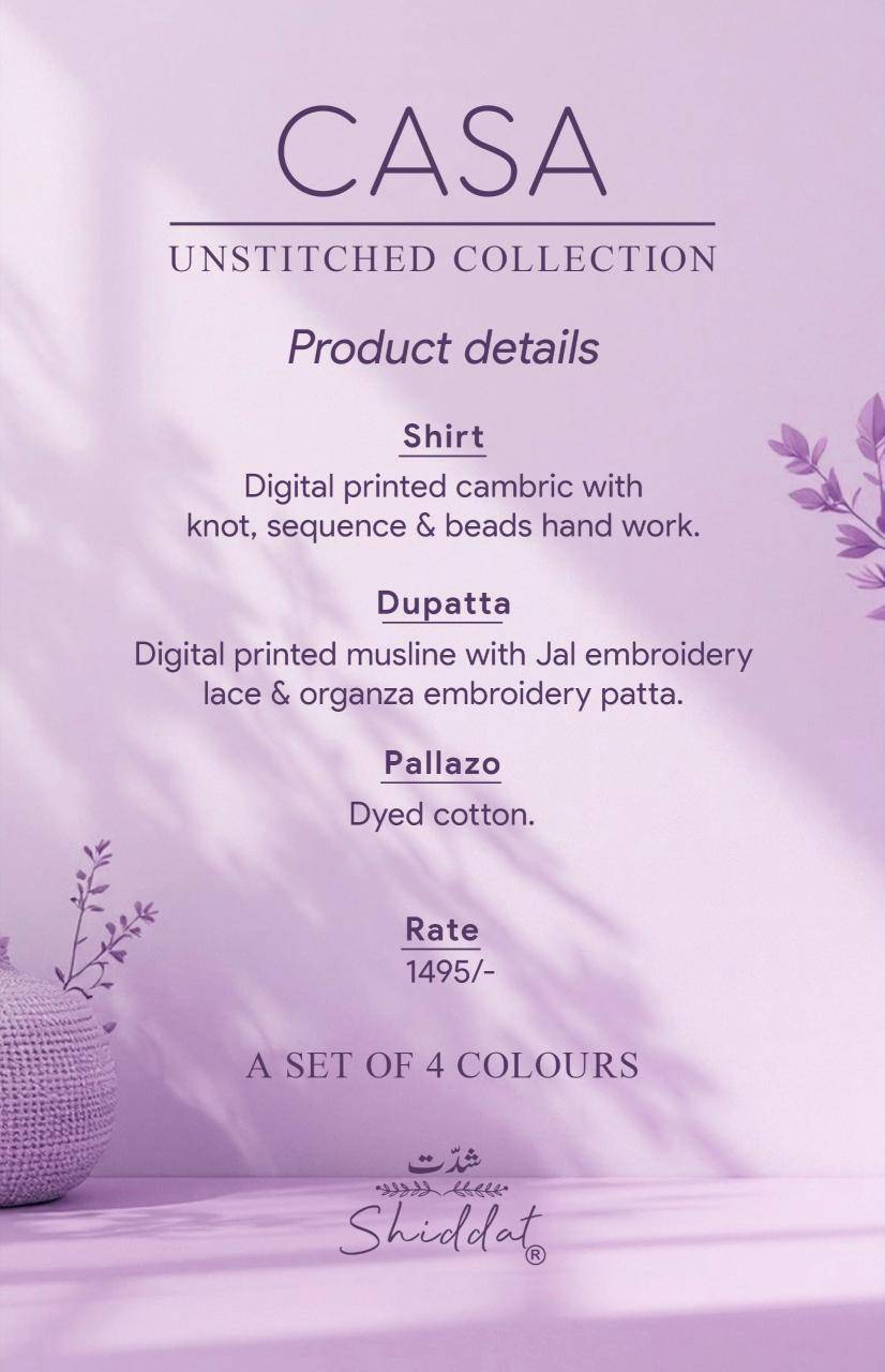 Shiddat casa 1001 dress materials export market